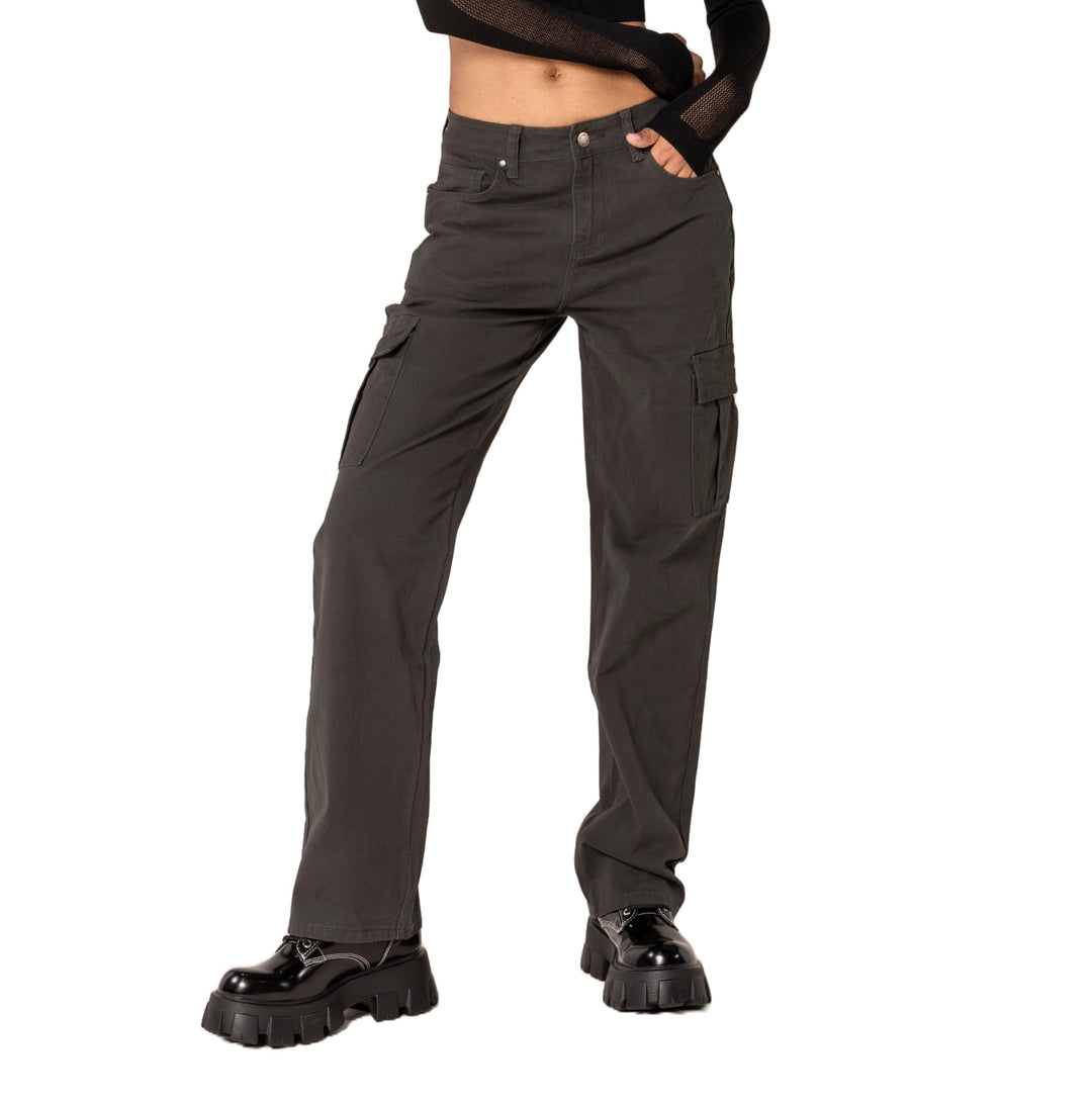 Nina Carter Q1885 Damen Cargo Jeans High Waist Cargohose Stretch Straight Leg Hose XS Dunkelgrau (Q1