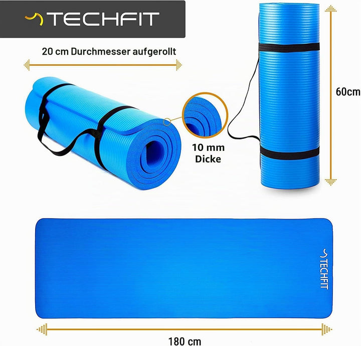 TechFit Yogamatte Rutschfest für das Fitnessstudio zu Hause - Pilates Matte für das Heimtraining, Yo