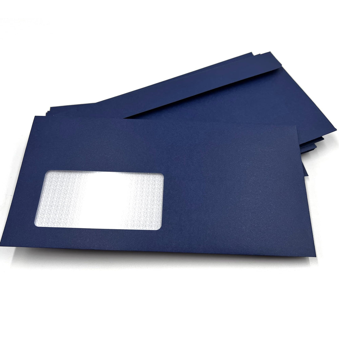 100 Fensterumschläge, Azur, Königsblau, Dunkelblau, DIN lang = 220 x 110 mm, Haftklebestreifen, Brie