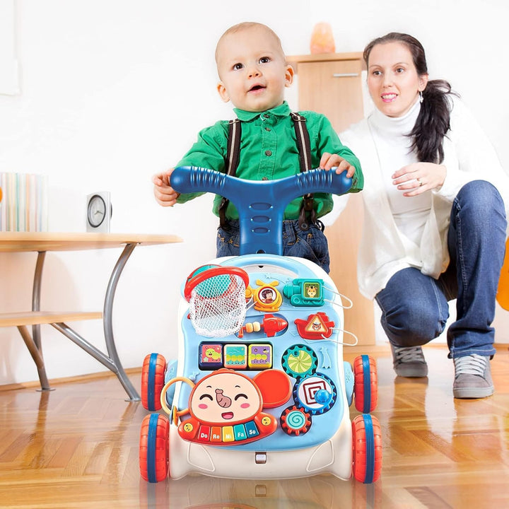 Lauflernhilfe für Kinder, 2 in 1 Lauflernwagen mit Montessori Spielzeug und Geräusche, Musik und abn