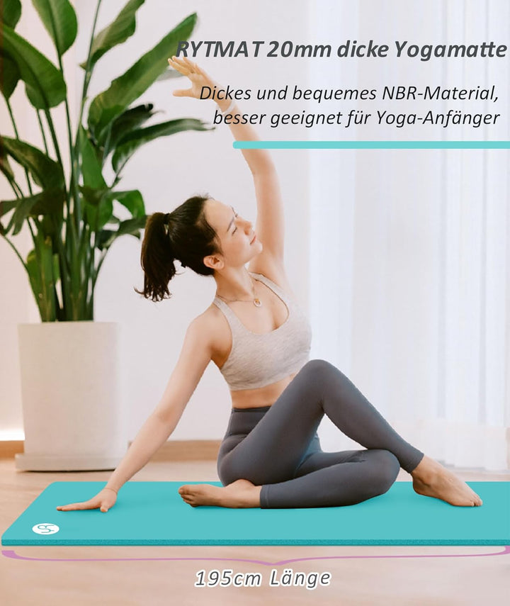Yogamatte 2cm Extra Dick Fitness Matte 195×61cm NBR Gymnastikmatte Übungsmatte für Pilates Gym Worko