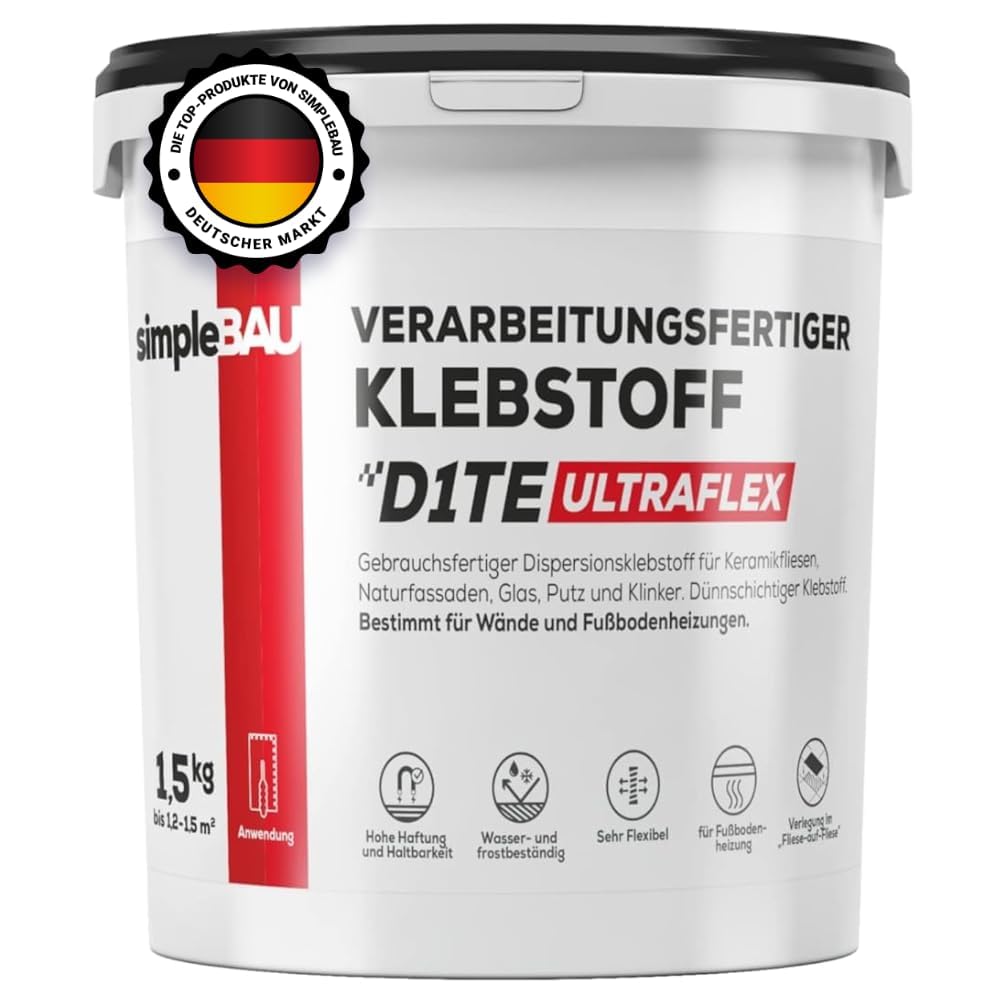 Klebstoff D1TE ULTRAFLEX 1,5kg – Gebrauchsfertiger Fliesenkleber für Innen & Aussen – Flexibler Disp