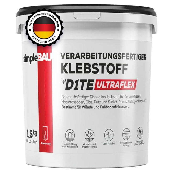 Klebstoff D1TE ULTRAFLEX 1,5kg – Gebrauchsfertiger Fliesenkleber für Innen & Aussen – Flexibler Disp