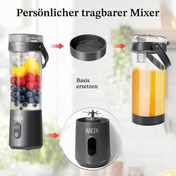 Tragbarer Mixer 600ml Smoothie Maker to Go mit LCD Display, 20.000 U/min, Tragbarer Entsafter USB Wi