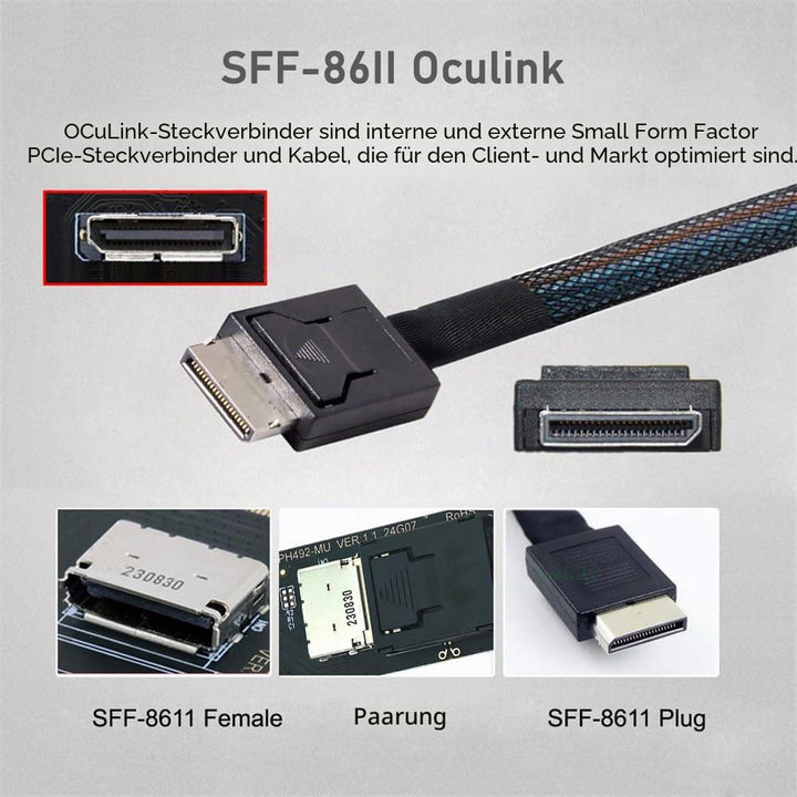 xiwai M.2 M-Key 2280 NGFF PCI-E4.0 auf Oculink SFF-8612 SFF-8611 Hostkabel 15 cm für NVME U.2 SSD eG