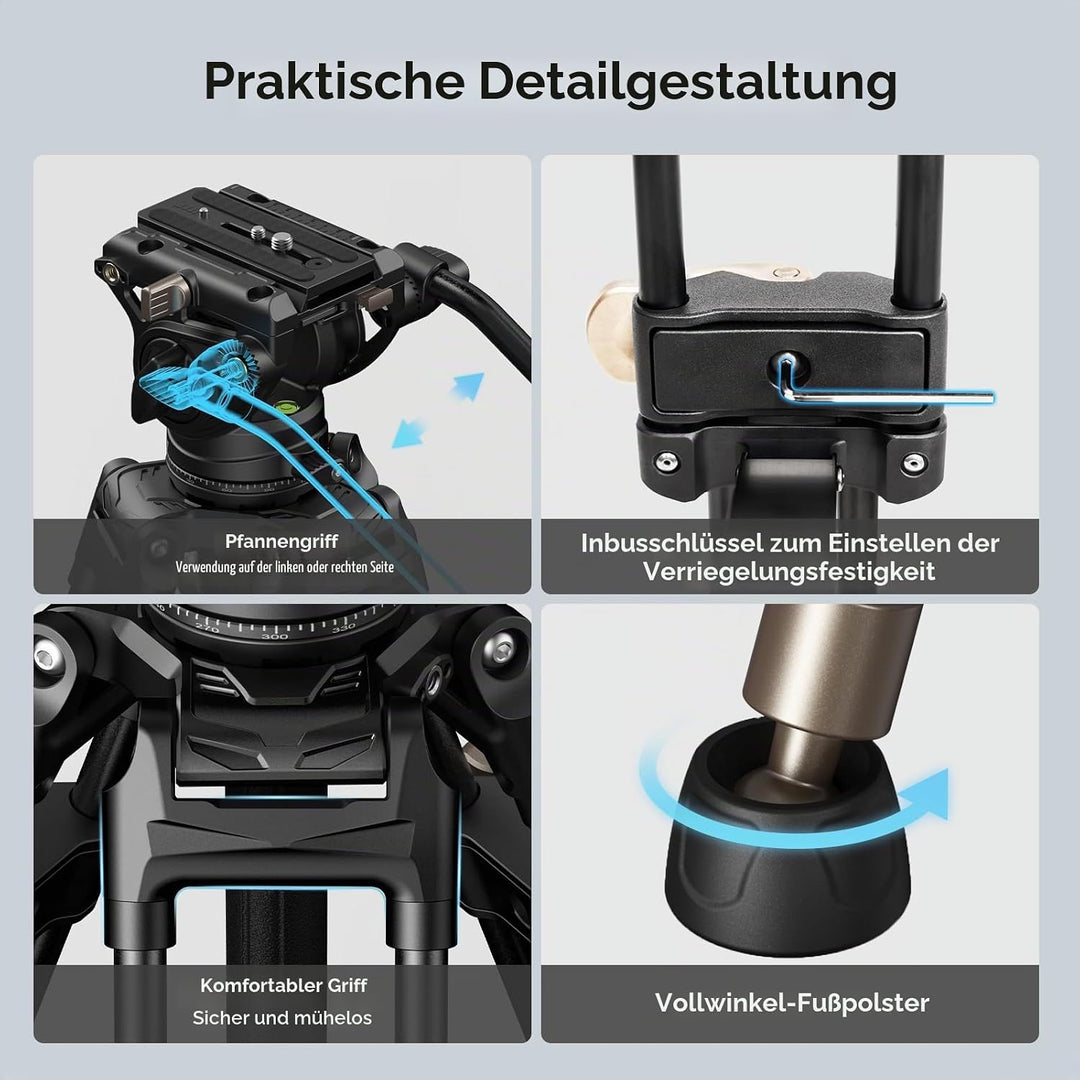 SMALLRIG 75" Heavy-Duty Videostativ, Stativ aus Aluminiumlegierung mit Fluidkopf, einstufige Höhenve