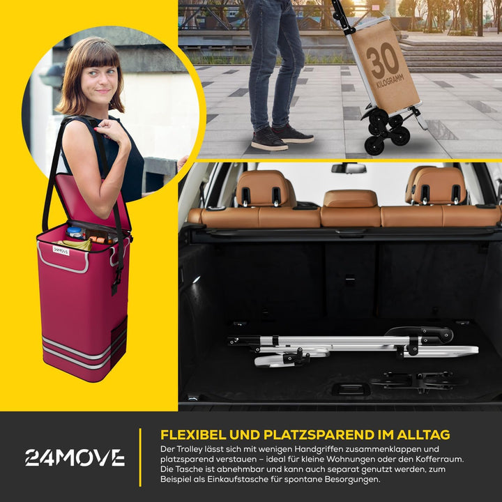 24MOVE® Einkaufstrolley Alegre klappbar mit 55L inkl. Kühlfach, Faltbarer 3in1 Trolley - Sackkarre u