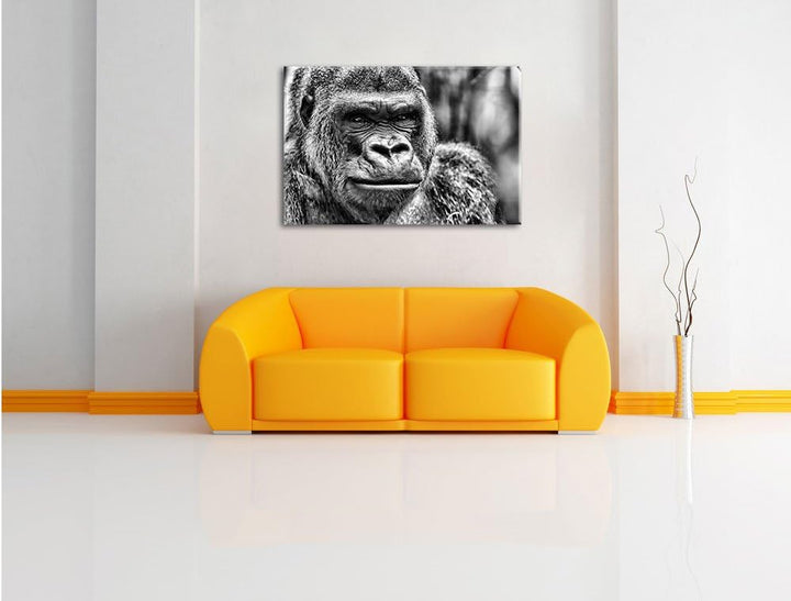 Pixxprint stolzer Gorilla / 100x70cm Leinwandbild bespannt auf Holzrahmen/Wandbild Kunstdruck Dekora