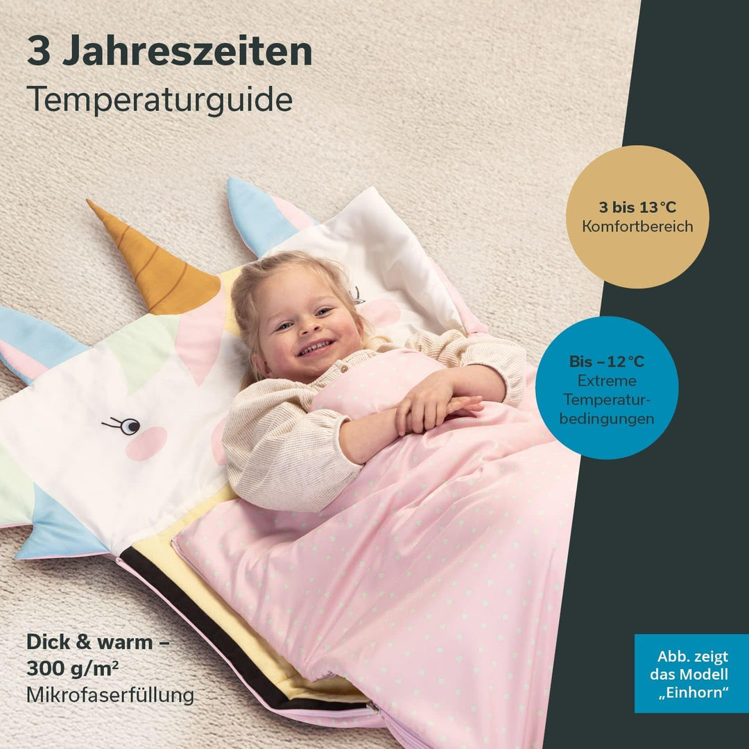Skandika Kinderschlafsack Soti | Camping Schlafsack für Kinder bis 150 cm, buntes Design mit Tiermot