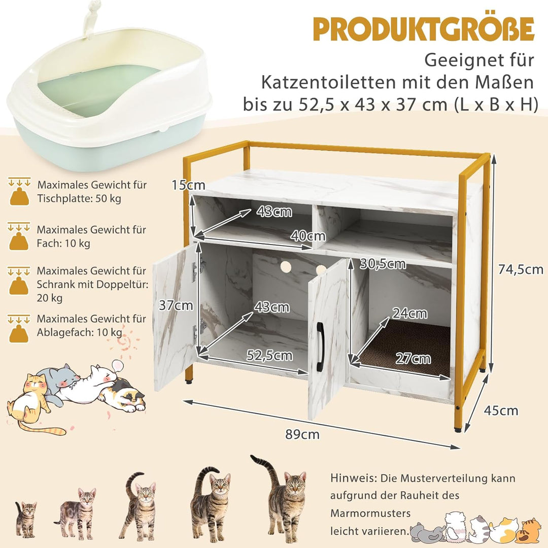 COSTWAY Katzenschrank Katzentoilette mit Doppeltüren &amp; Kratzunterlage, Katzenhaus mit offenem Regal