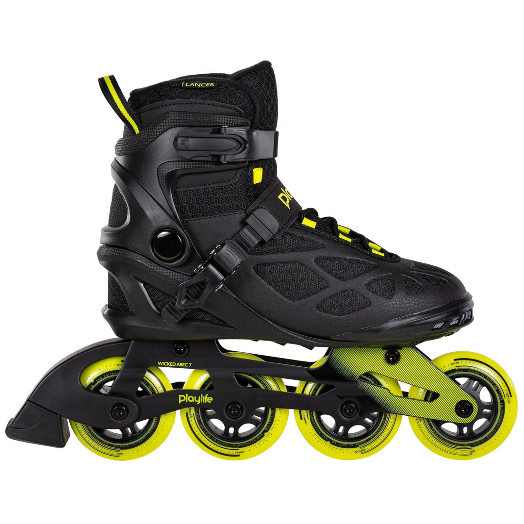Playlife Inline Skates Lancer Black 84, Schwarz, Unisex für Herren und Damen 84mm/82A Rollen, ABEC 7