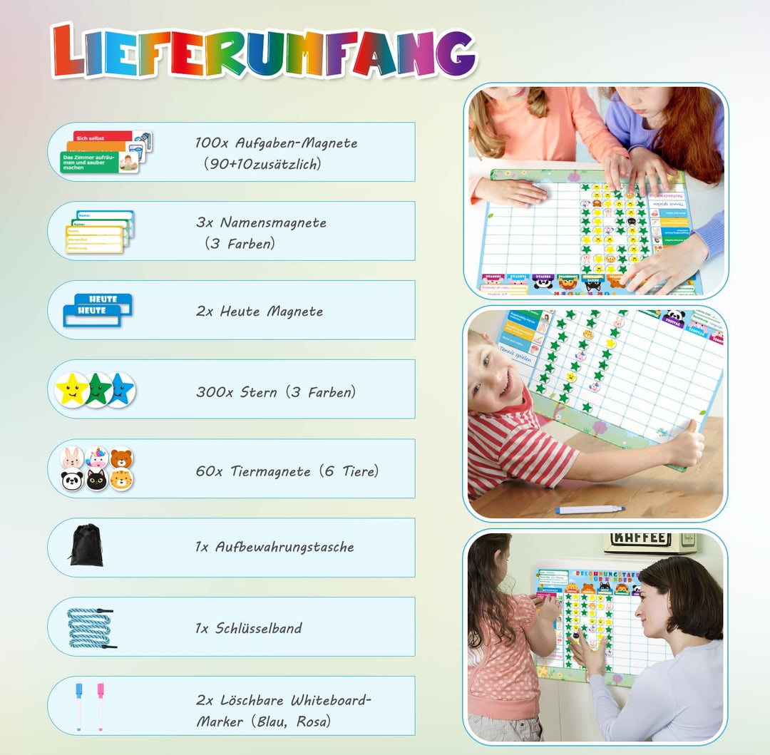 GutSache Belohnungstafel für Kinder[100 Aufgaben, 360 Magnete], Montessori Wochenplaner Kinder, Abwi