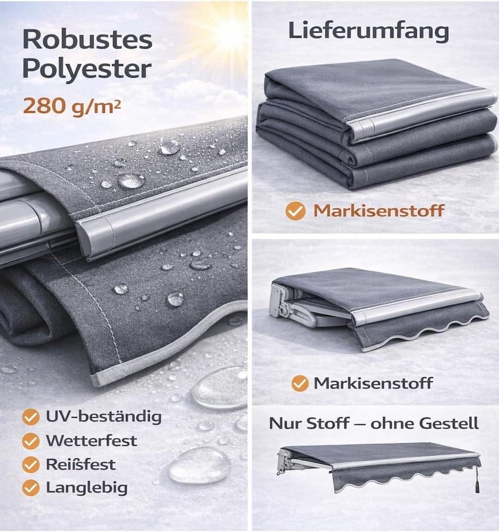 Home Trends Markisenstoff Markise mit Volant 3 x 2.5 m Markisenbespannung ersatzstoff 287 x 250cm Ba