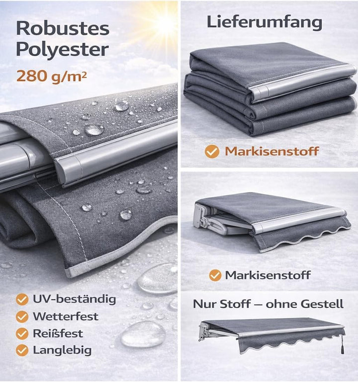 Home Trends Markisenstoff Markise mit Volant 3 x 2.5 m Markisenbespannung ersatzstoff 287 x 250cm Ba