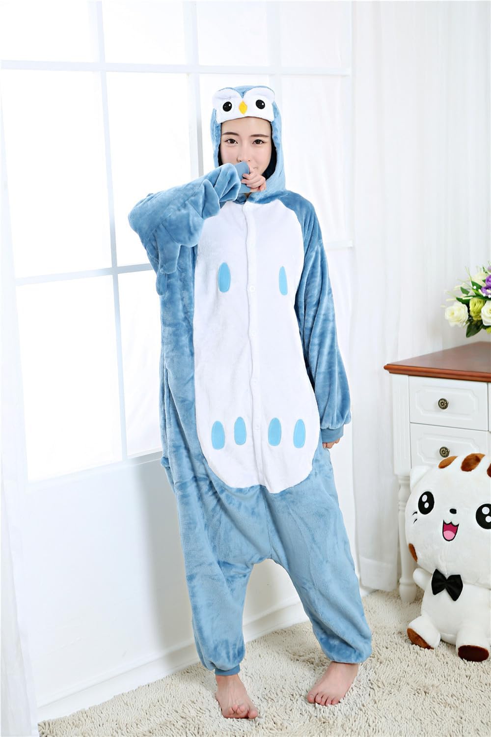 Tierkostüme Tier-Einteiler für Erwachsene, Halloween, Cosplay, Kostüm, mit Kapuze, Loungewear S Eule