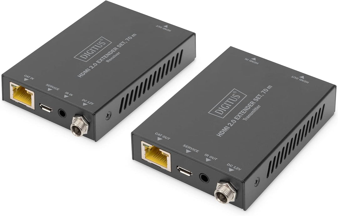 DIGITUS HDMI 2.0 Extender Set, 70 m 4K/60Hz, 18 Gbps, HDCP 2.2, HDR, PoC Ultra-HD / 4K@60Hz LAN Kabe