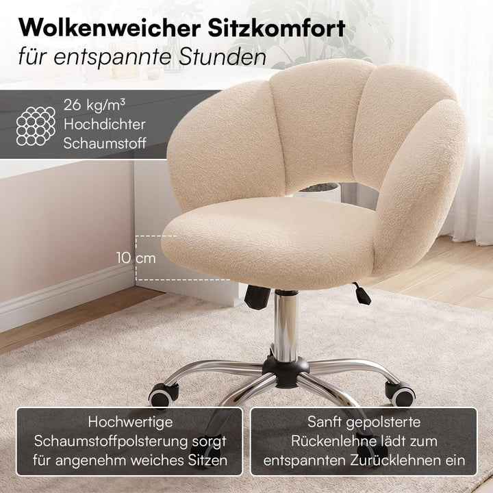 Bellamio Meli Schreibtischstuhl in Wolkenform – Schminkstuhl Beige – Bürostuhl mit Verstellbarer Leh