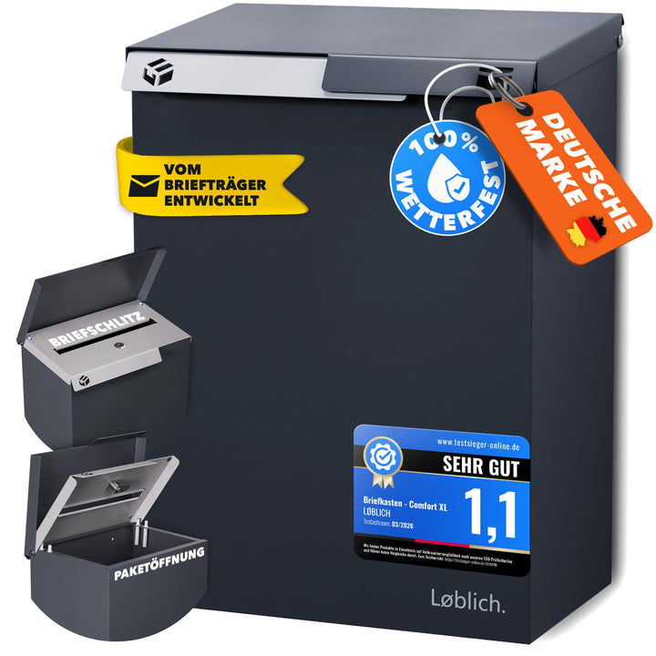 Briefkasten RAL 7016 Anthrazit | Vom Briefträger entwickelter XL-Wandbriefkasten für Päckchen & Post