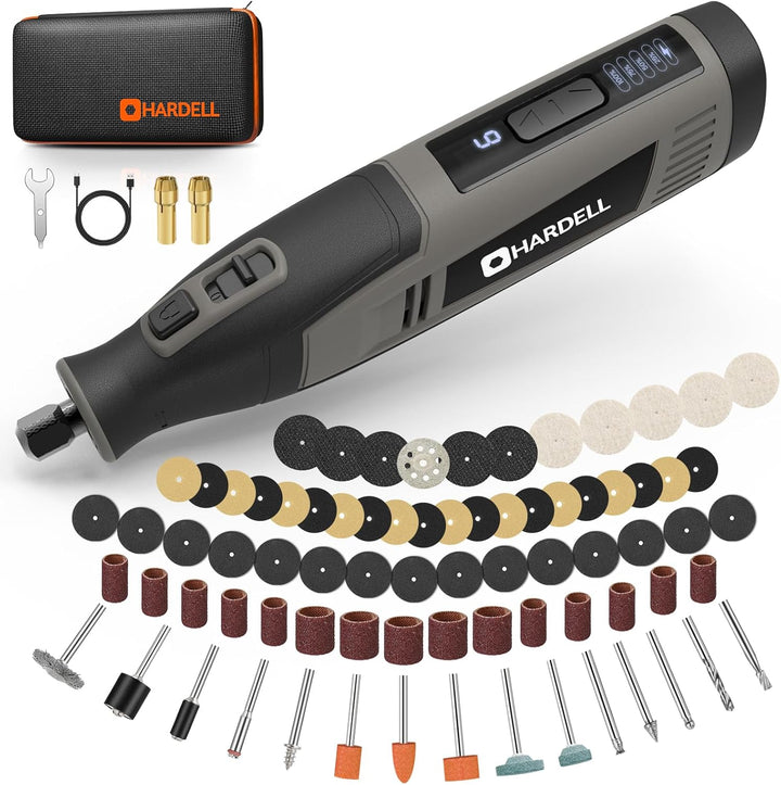 HARDELL 4V Akku Rotationswerkzeug Set mit 80 Zubehörteilen, 4000-mAh-Akku, 6 variable Geschwindigkei