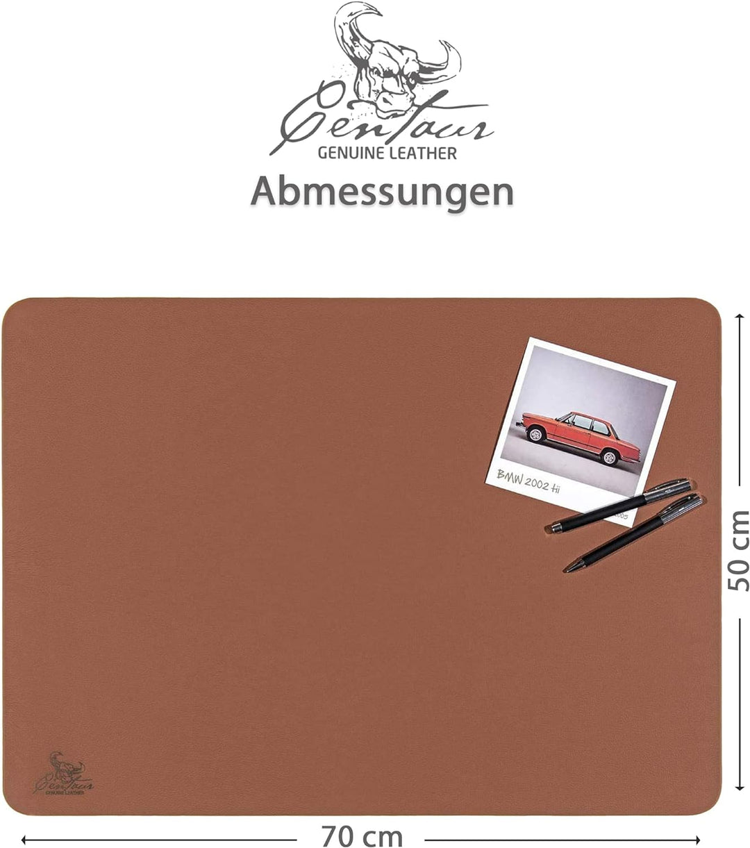 Centaur - Hochwertige Leder Schreibtischunterlage - Cognac Braun 50x70 cm - ideal für Büro und Zuhau
