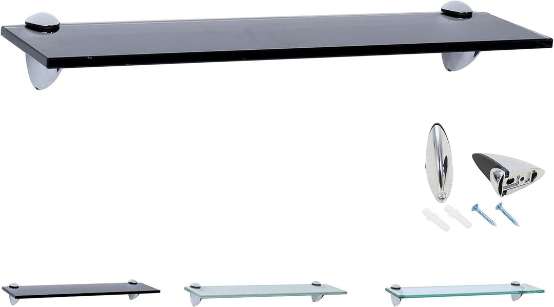 Rapid Teck Glas Wandregal Schwarz Glanz 70cm x 10cm - Glasregal mit 8mm ESG Sicherheitsglas - Glasre