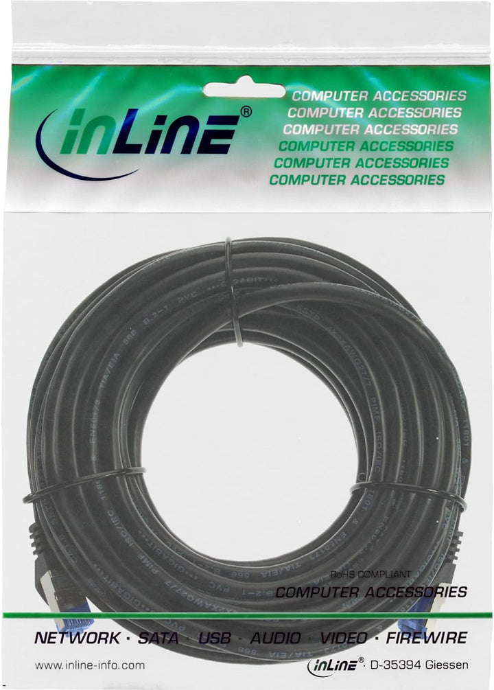 InLine 73815S Patchkabel, Cat.6A, S/FTP, PUR industrial, schwarz, 15m