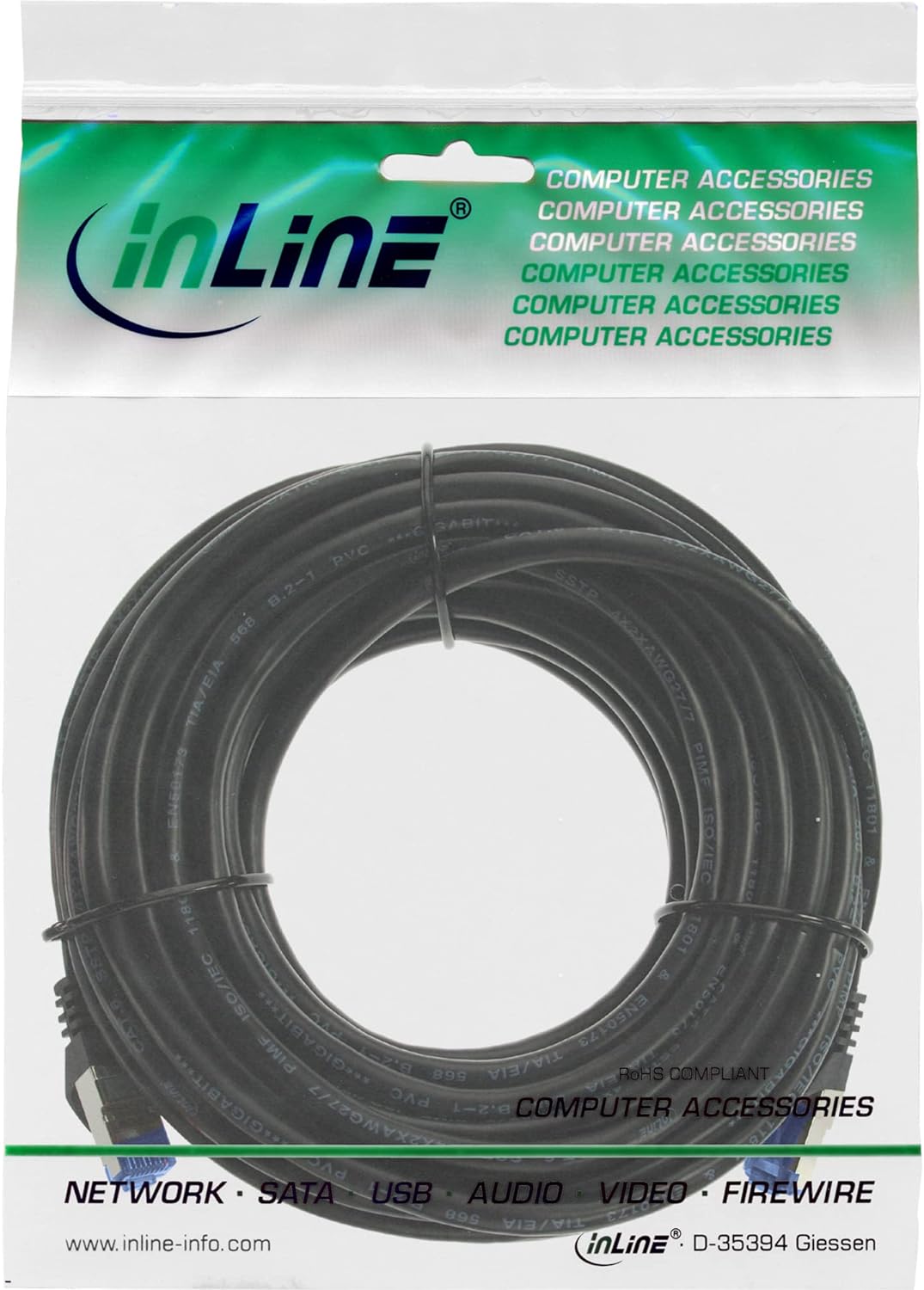 InLine 74820S Patchkabel, Cat.6A, S/FTP, TPE flexibel, schwarz, 20m
