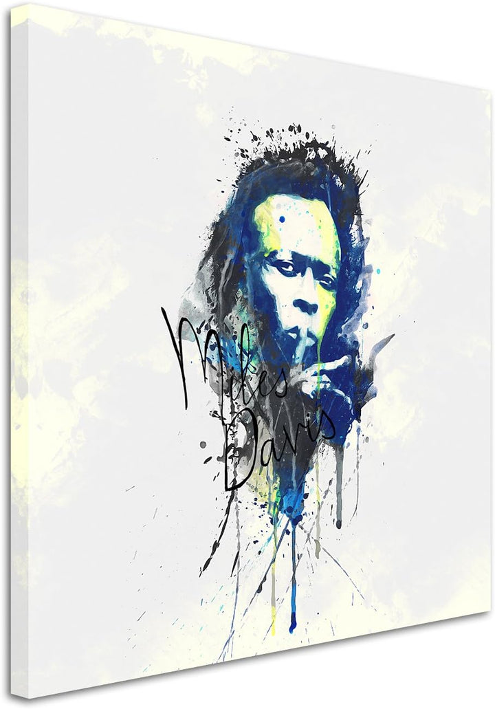 Paul Sinus Art Miles Davis 60x60cm Keilrahmenbild Kunstbild Aquarell Art Wandbild auf Leinwand ferti
