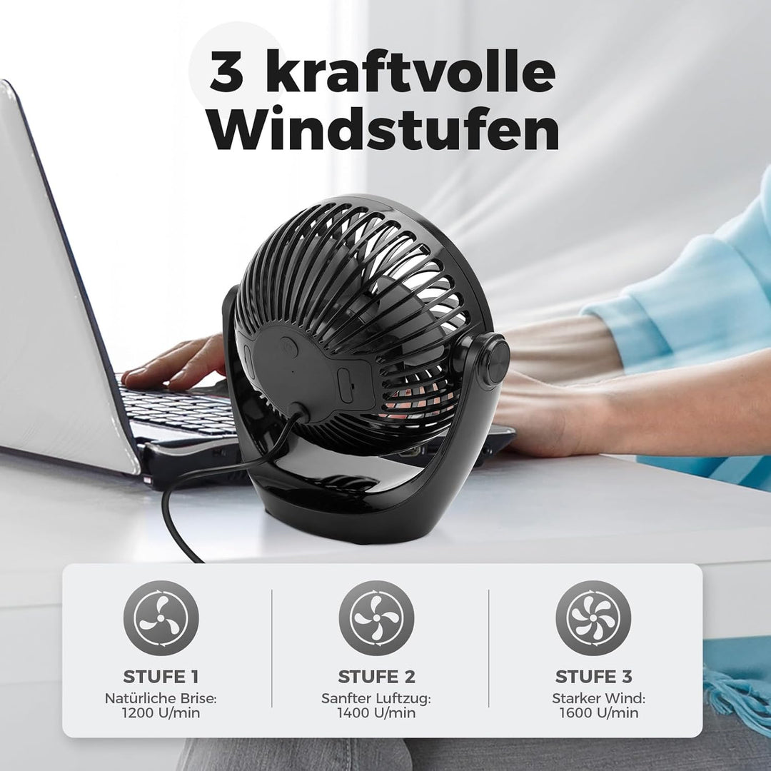 OCOOPA USB Ventilator, Ventilator klein Tischventilator mit starkem Luftstrom und Leise Betrieb 3 Ge
