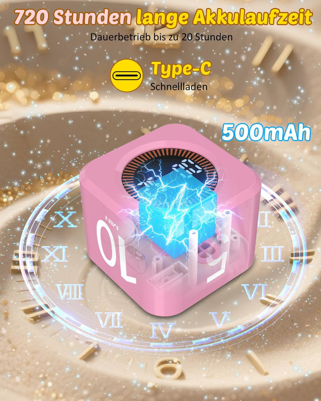 Pomodoro Timer Cube, Visueller Würfel-Timer für Kinder, Digitale LED Drehbarer Timer mit 5/10/25/50