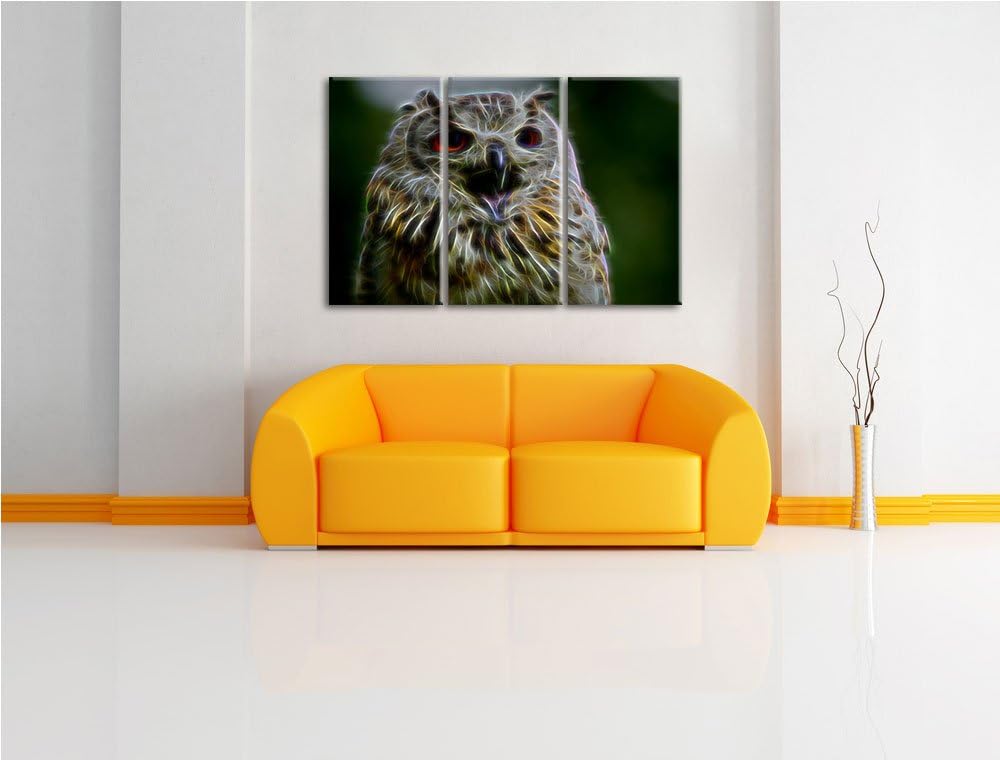 grosse Waldeule gähnt NewArt 3-Teiler Leinwandbild 120x80 Bild auf Leinwand, XXL riesige Bilder fert