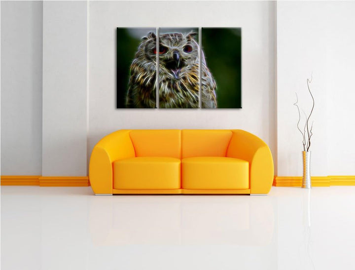 grosse Waldeule gähnt NewArt 3-Teiler Leinwandbild 120x80 Bild auf Leinwand, XXL riesige Bilder fert