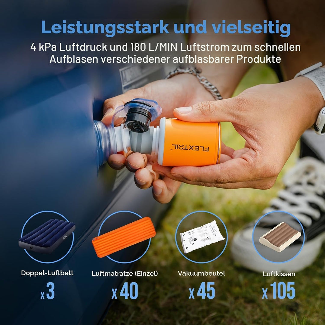 FLEXTAILGEAR Tiny PUMP2 X, Elektrische Luftpumpe mit 1300mAh Akku, Tragbare Kompakte Mini Pumpe USB