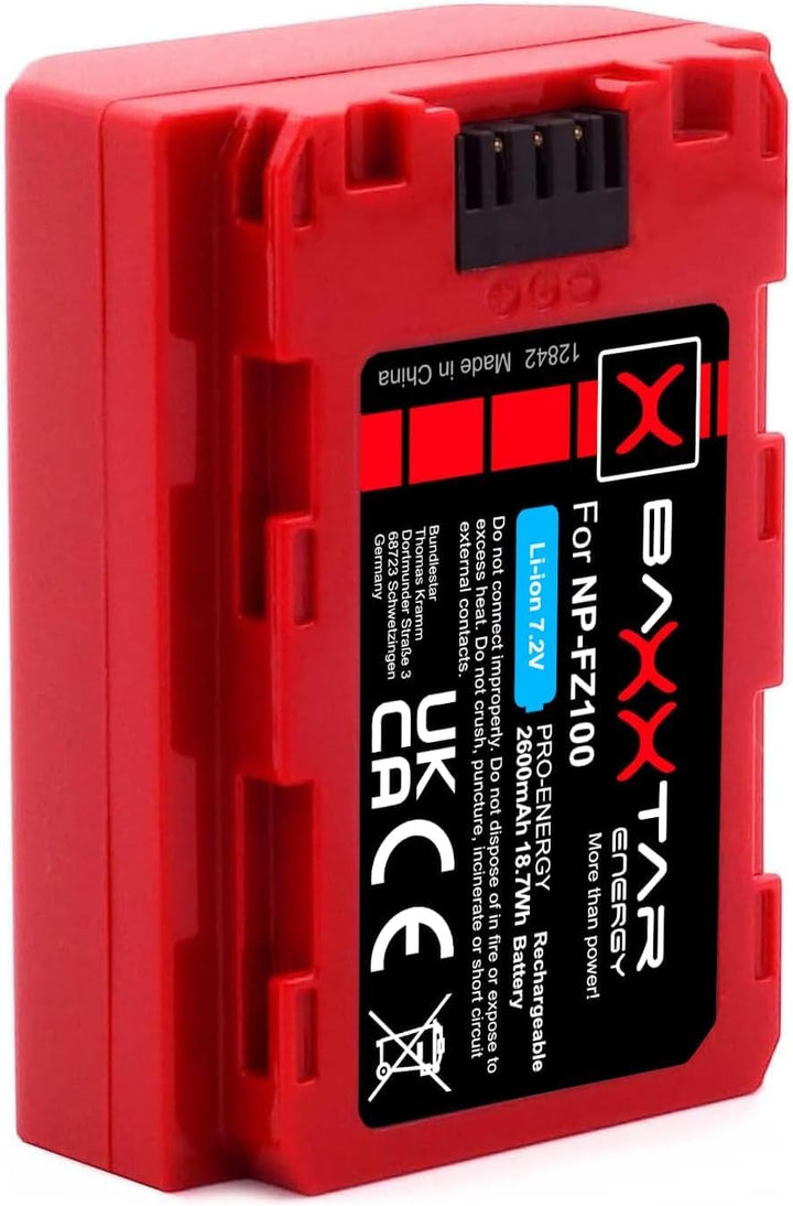 Baxxtar Pro NP-FZ100 Kamera-Akku 2X (2400 mAh - Generation IV) - Laden mit PD Performance (1500 mA)