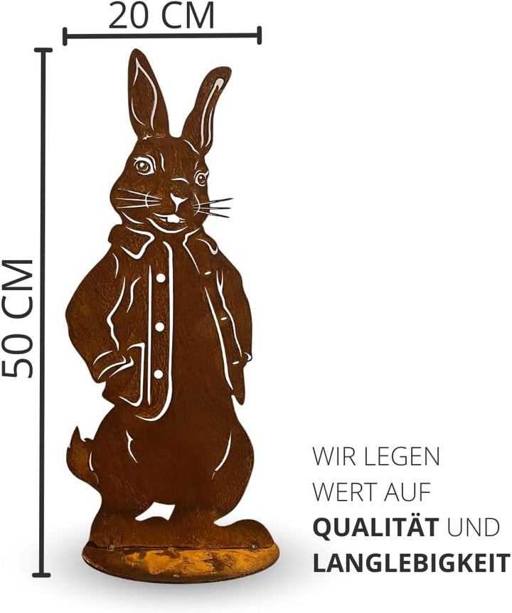 Terma Stahldesign Osterhase Peter 50 cm Rost Gartenfigur Handmade Germany Osterdeko draussen und dri