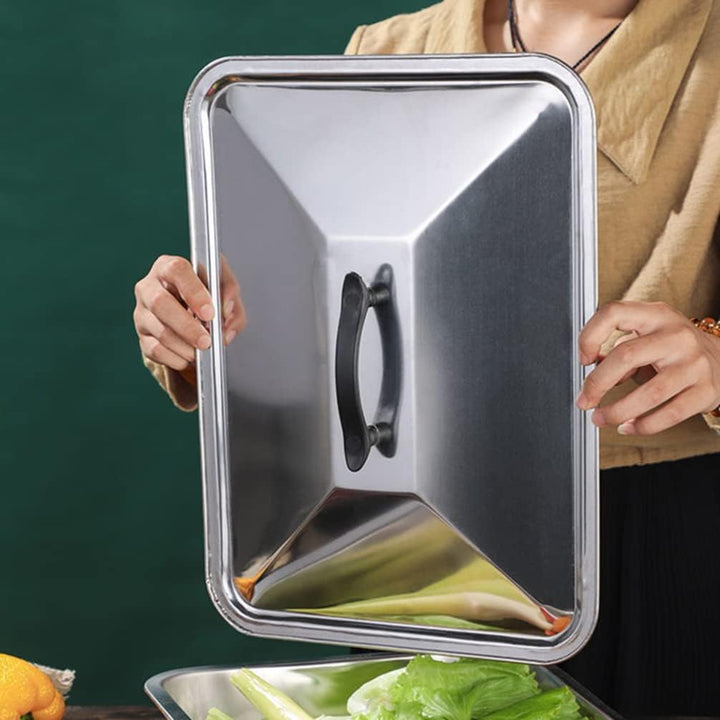 2 Stücke Bratpfannen Abdeckung Edelstahl Grillpfanne Deckel Pfannendeckel Rechteckig Universal Topfd