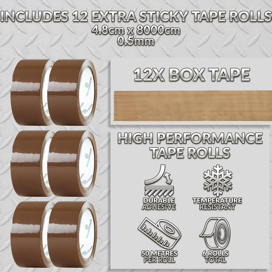 DECO EXPRESS Paketklebeband mit Abroller Set, Paketbandabroller und Rollen Paketklebeband zum Verpac