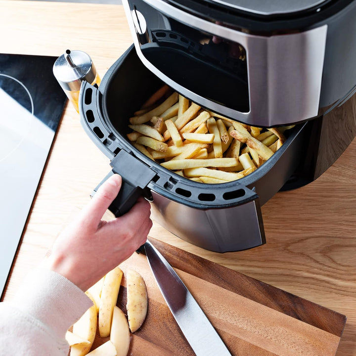 Heissluftfritteuse, 5,5 l, schnelle Luftzirkulation, 1400 W Leistung, Edelstahlkorb, Fritteuse für g
