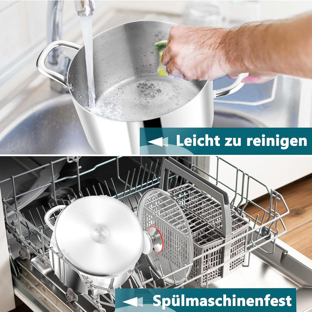 Joyfair Kochtopf, 22cm Premium 3-Lagiger Edelstahl Nudeltopf mit Glasdeckel, 5L Kochtopf Induktion S