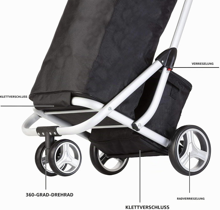 Cruiser Einkaufswagen 59 Liter mit 14 ltr Kuhltasche - 3 räder Einkaufstrolley (schwar) Schwarz, Sch