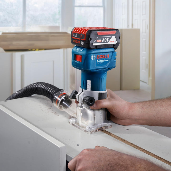 Bosch Professional 18V System Akku-Kantenfräse GLF 18V-8 (inkl. Parallelanschl., Saugadapter Oberflä