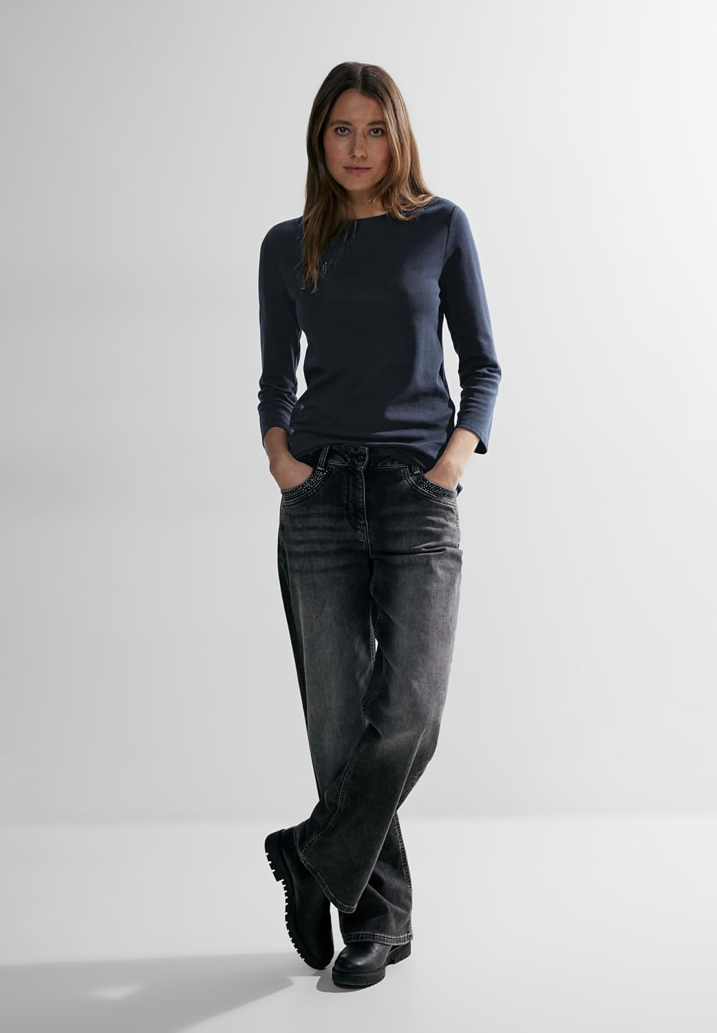 Cecil Damen Boatneck Basic Baumwollshirt U-Boot Ausschnitt M Universal Blue, M Universal Blue