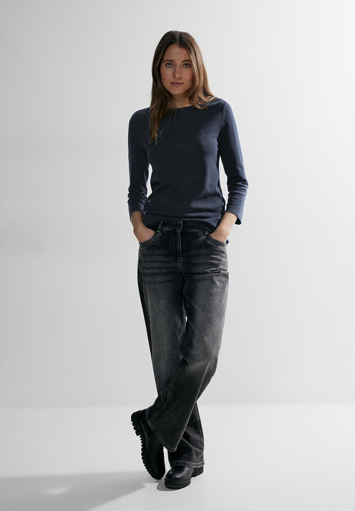 Cecil Damen Boatneck Basic Baumwollshirt U-Boot Ausschnitt M Universal Blue, M Universal Blue