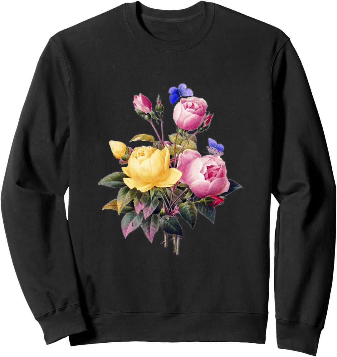 Ästhetisches Vintage-Hemd mit Rosen und Schmetterlingen Sweatshirt