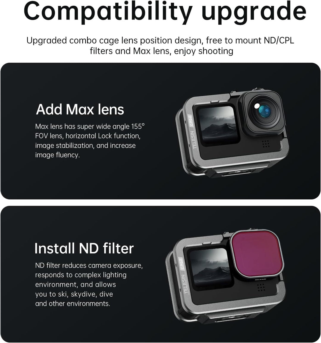 TELESIN Vertikale Aluminiumkäfig-Schutzhülle für GoPro Hero 12, 11, 10, 9, schwarz, passend für Go P