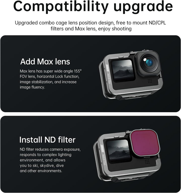 TELESIN Vertikale Aluminiumkäfig-Schutzhülle für GoPro Hero 12, 11, 10, 9, schwarz, passend für Go P