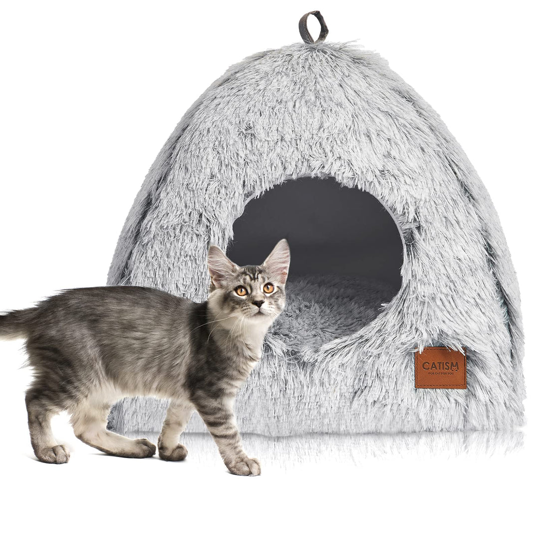CATISM Katzenbett Waschbar Katzenschlafplatz für Katzen Katzenhöhle Plüsch Haustier Katzenkopfkissen