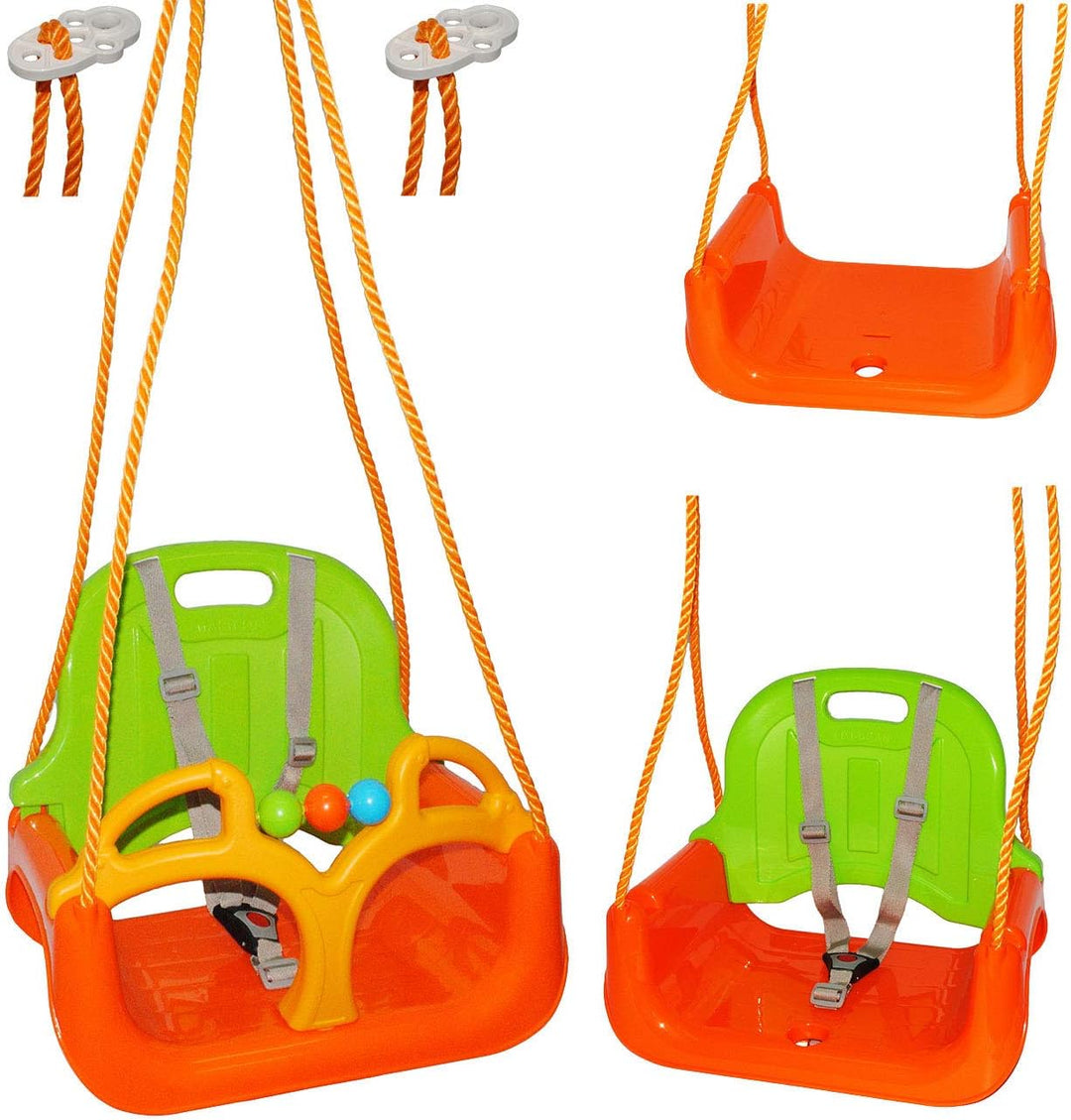 alles-meine.de GmbH mitwachsende - Gitterschaukel/Babyschaukel mit Gurt - ROT/GELB/BLAU - Leichter E