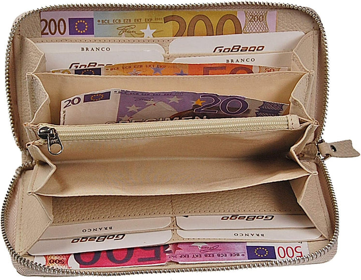 GoBago Damen Geldbörse Leder Portemonnaie Geldbeutel Damenbörse mit RFID Schutz (Elfenbein), Elfenbe