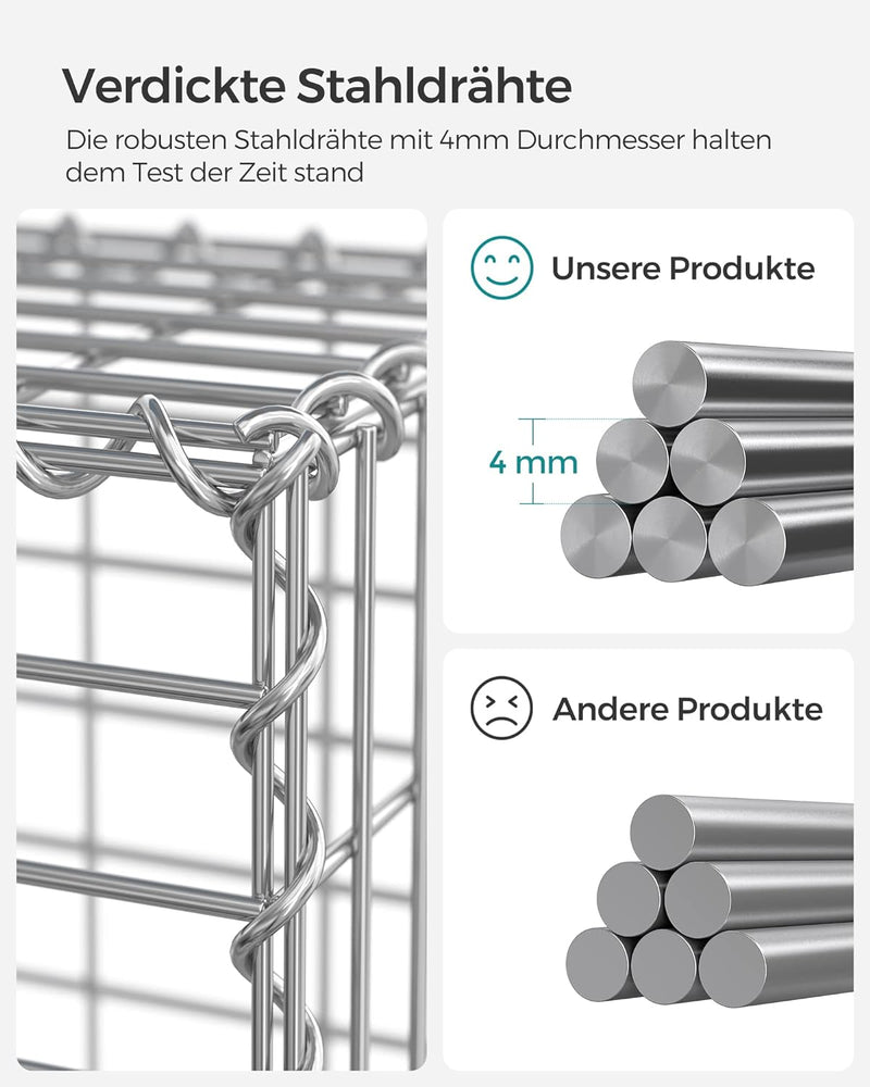 SONGMICS Gabionenkorb, Metall-Steinkorb mit 5 x 10 cm Maschenweite für Mauersteine, verzinkt, Steing